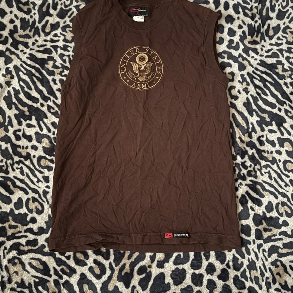 Brown Graphic Sleeveless USA Men's Shirt